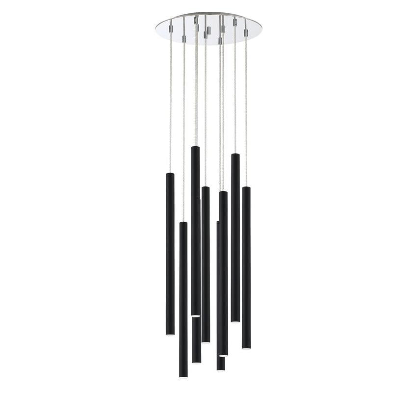 Z-Lite Forest 16" W x 24" H 9-Light LED Chrome Chandelier With Steel Matte Black Shade