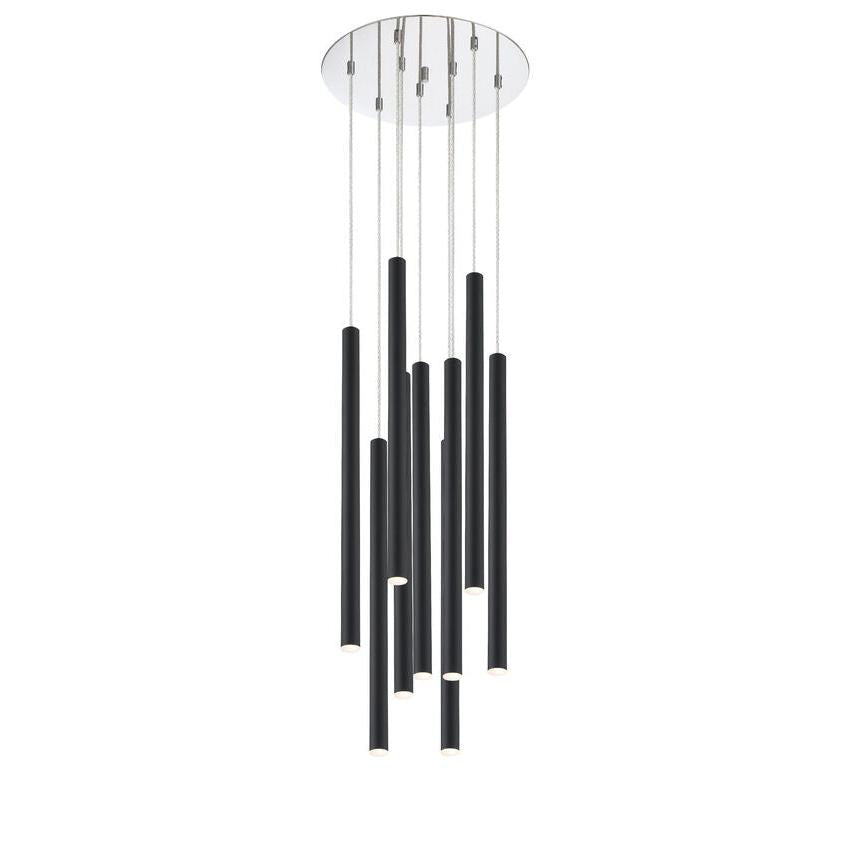 Z-Lite Forest 16" W x 24" H 9-Light LED Chrome Chandelier With Steel Matte Black Shade