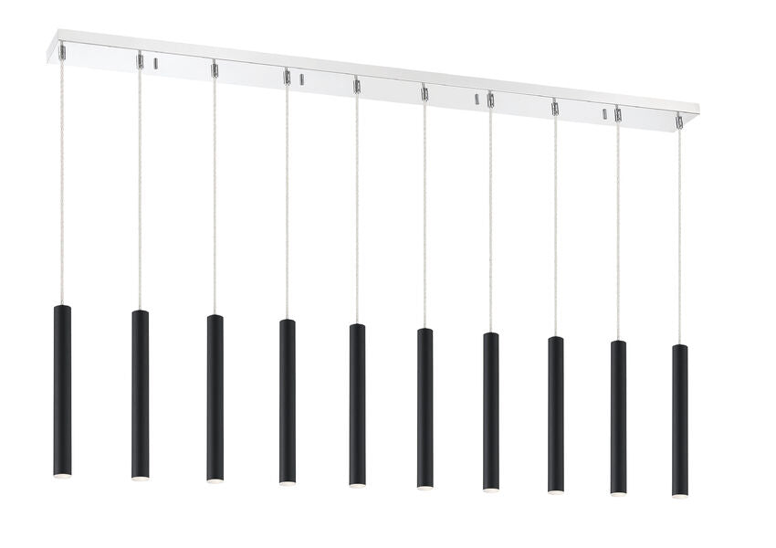 Z-Lite Forest 5" W x 12" H 10-Light LED Chrome Island Light With Matte Black Steel Shade