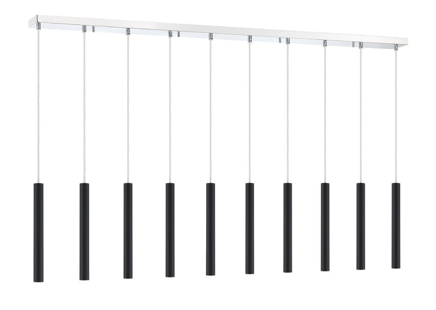 Z-Lite Forest 5" W x 12" H 10-Light LED Chrome Island Light With Matte Black Steel Shade