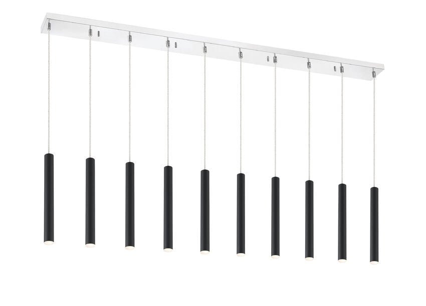 Z-Lite Forest 5" W x 12" H 10-Light LED Chrome Island Light With Matte Black Steel Shade