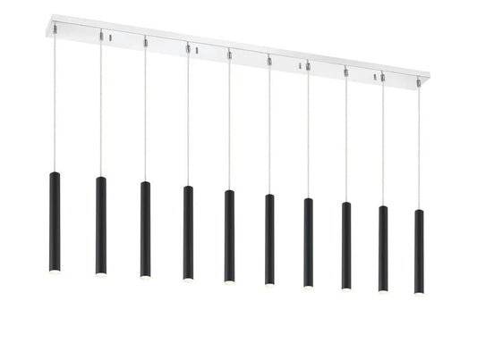 Z-Lite Forest 5" W x 12" H 10-Light LED Chrome Island Light With Matte Black Steel Shade