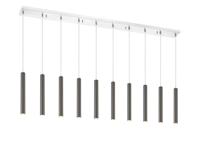 Z-Lite Forest 5" W x 12" H 10-Light LED Chrome Island Light With Pearl Black Steel Shade