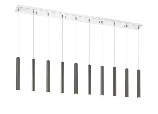 Z-Lite Forest 5" W x 12" H 10-Light LED Chrome Island Light With Pearl Black Steel Shade