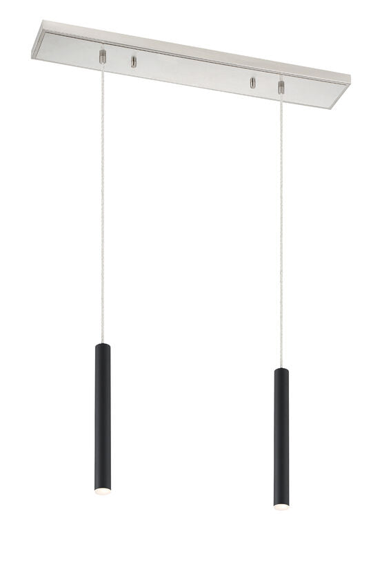 Z-Lite Forest 5" W x 12" H 2-Light LED Brushed Nickel Island Light With Matte Black Steel Shade