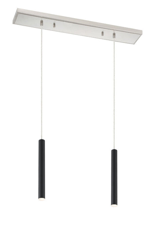 Z-Lite Forest 5" W x 12" H 2-Light LED Brushed Nickel Island Light With Matte Black Steel Shade