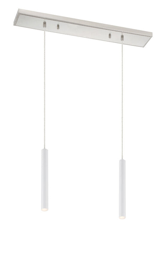 Z-Lite Forest 5" W x 12" H 2-Light LED Brushed Nickel Island Light With Matte White Steel Shade