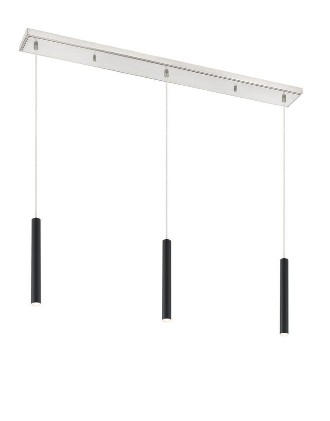 Z-Lite Forest 5" W x 12" H 3-Light LED Brushed Nickel Island Light With Matte Black Steel Shade