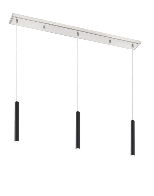 Z-Lite Forest 5" W x 12" H 3-Light LED Brushed Nickel Island Light With Matte Black Steel Shade