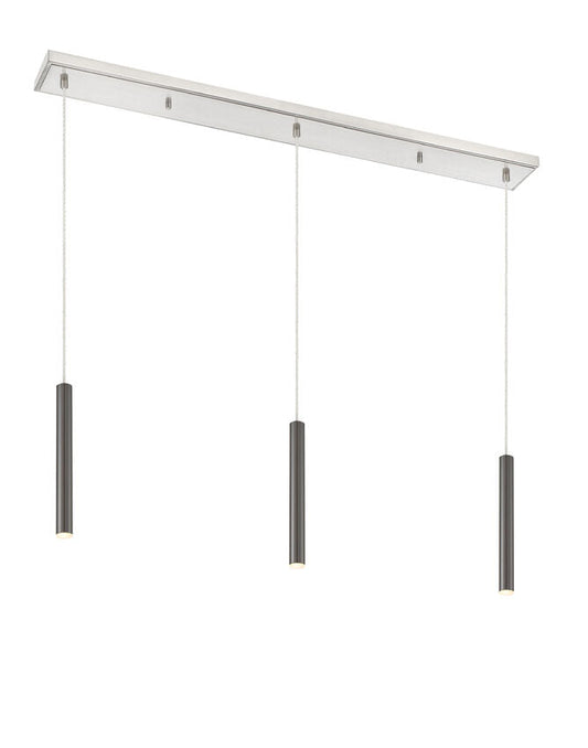 Z-Lite Forest 5" W x 12" H 3-Light LED Brushed Nickel Island Light With Pearl Black Steel Shade