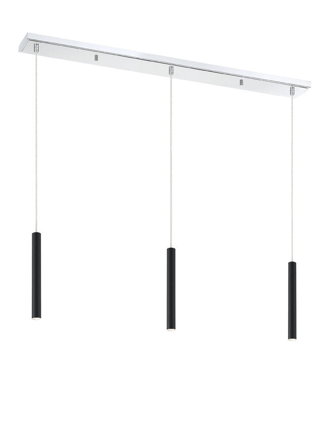 Z-Lite Forest 5" W x 12" H 3-Light LED Chrome Island Light With Matte Black Steel Shade