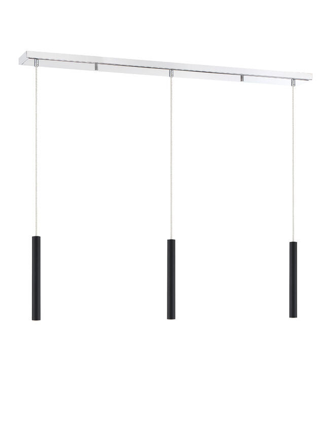 Z-Lite Forest 5" W x 12" H 3-Light LED Chrome Island Light With Matte Black Steel Shade