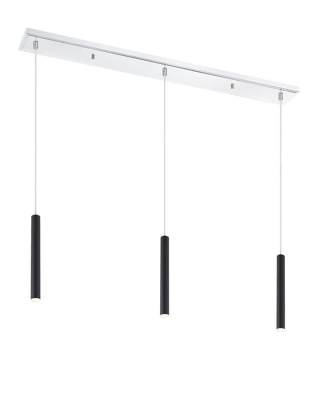 Z-Lite Forest 5" W x 12" H 3-Light LED Chrome Island Light With Matte Black Steel Shade
