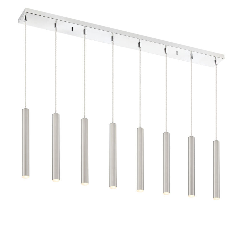 Z-Lite Forest 5" W x 12" H 8-Light LED Chrome Island Light With Brushed Nickel Steel Shade