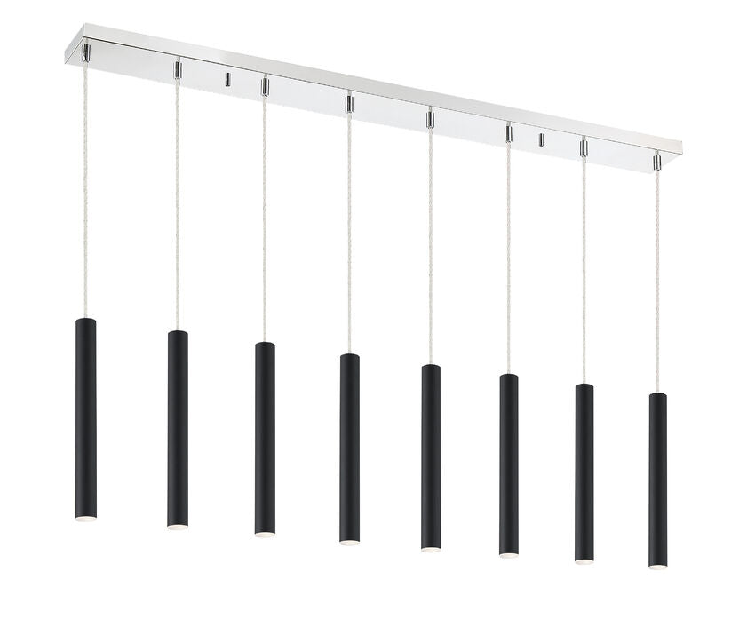 Z-Lite Forest 5" W x 12" H 8-Light LED Chrome Island Light With Matte Black Steel Shade