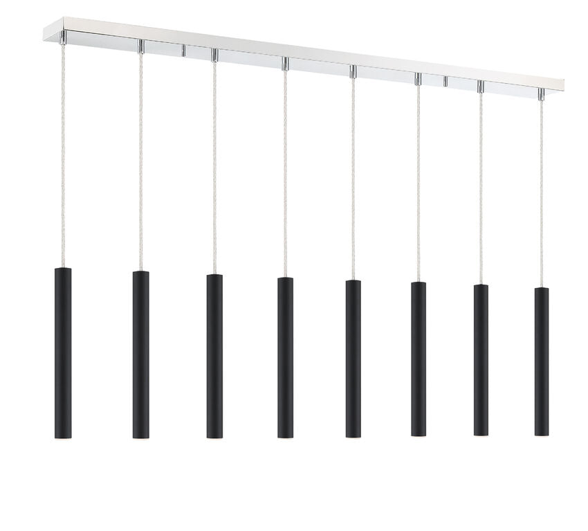 Z-Lite Forest 5" W x 12" H 8-Light LED Chrome Island Light With Matte Black Steel Shade