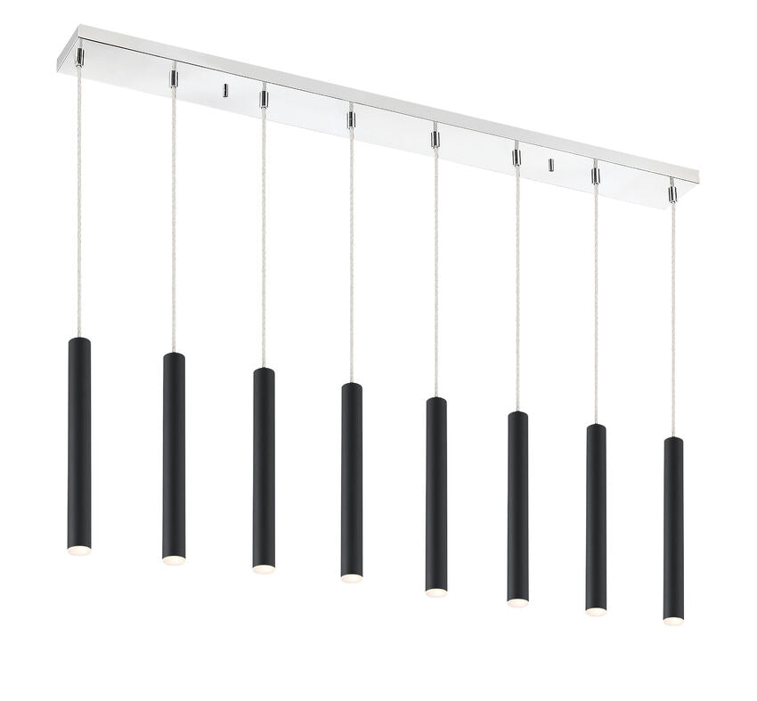 Z-Lite Forest 5" W x 12" H 8-Light LED Chrome Island Light With Matte Black Steel Shade
