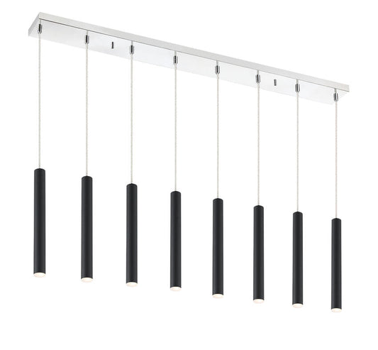 Z-Lite Forest 5" W x 12" H 8-Light LED Chrome Island Light With Matte Black Steel Shade