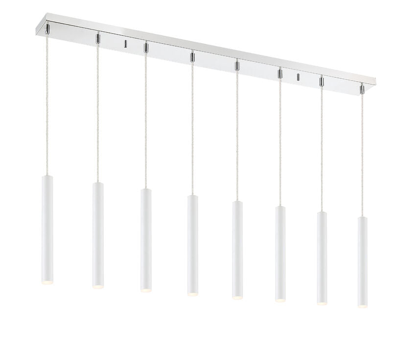 Z-Lite Forest 5" W x 12" H 8-Light LED Chrome Island Light With Matte White Steel Shade