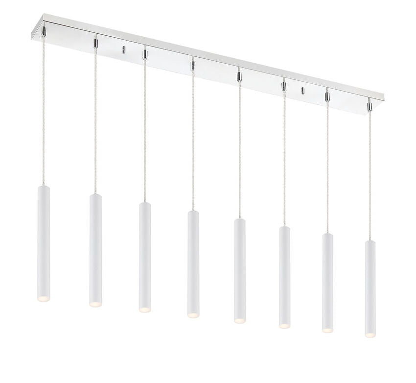 Z-Lite Forest 5" W x 12" H 8-Light LED Chrome Island Light With Matte White Steel Shade