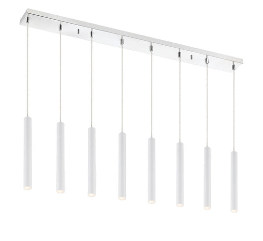 Z-Lite Forest 5" W x 12" H 8-Light LED Chrome Island Light With Matte White Steel Shade
