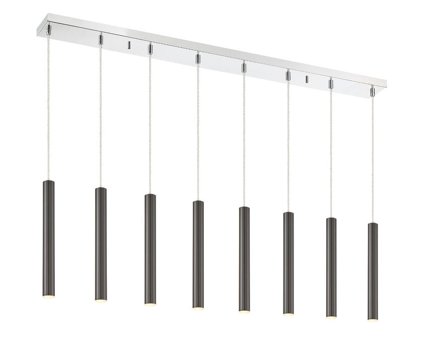 Z-Lite Forest 5" W x 12" H 8-Light LED Chrome Island Light With Pearl Black Steel Shade
