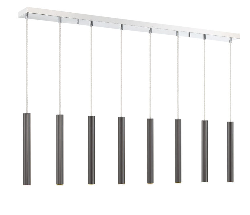 Z-Lite Forest 5" W x 12" H 8-Light LED Chrome Island Light With Pearl Black Steel Shade