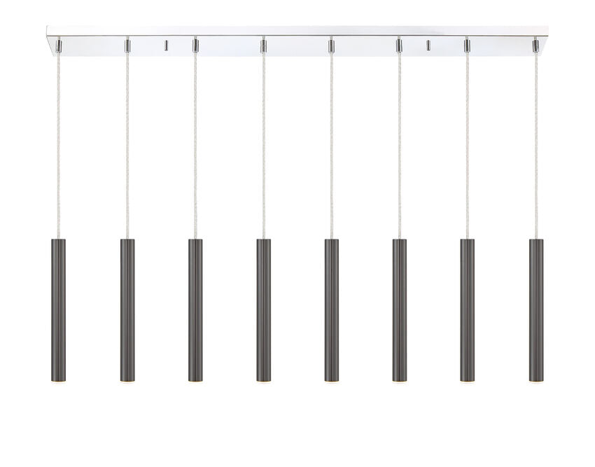 Z-Lite Forest 5" W x 12" H 8-Light LED Chrome Island Light With Pearl Black Steel Shade