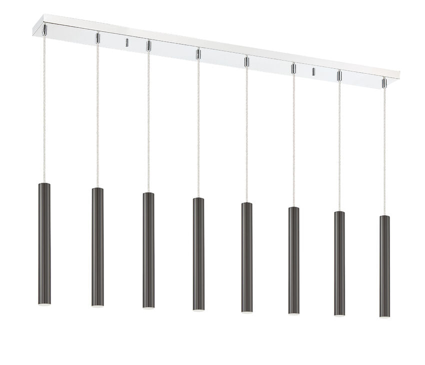 Z-Lite Forest 5" W x 12" H 8-Light LED Chrome Island Light With Pearl Black Steel Shade