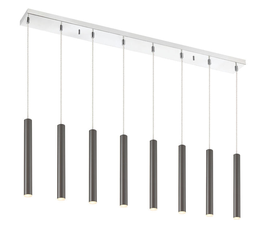 Z-Lite Forest 5" W x 12" H 8-Light LED Chrome Island Light With Pearl Black Steel Shade