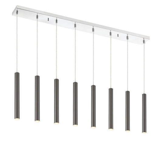 Z-Lite Forest 5" W x 12" H 8-Light LED Chrome Island Light With Pearl Black Steel Shade