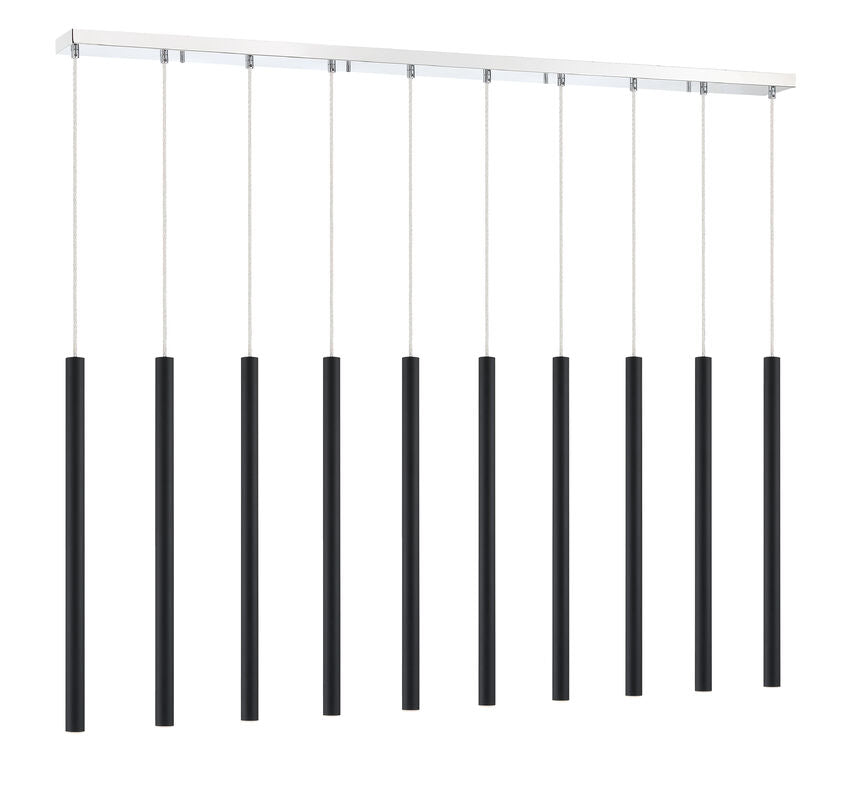 Z-Lite Forest 5" W x 24" H 10-Light LED Chrome Island Light With Matte Black Steel Shade