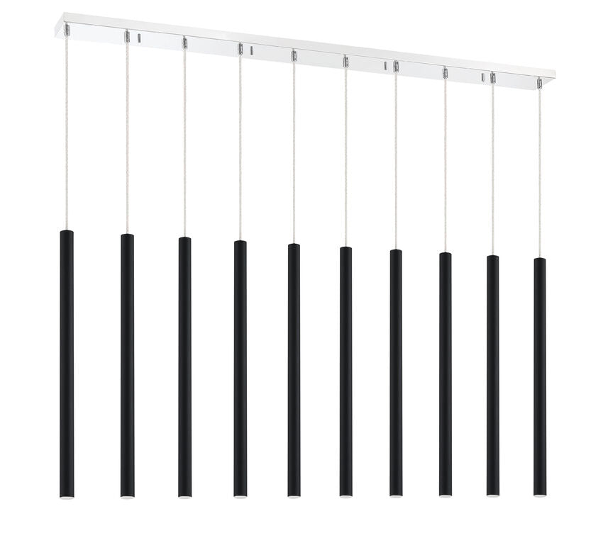 Z-Lite Forest 5" W x 24" H 10-Light LED Chrome Island Light With Matte Black Steel Shade