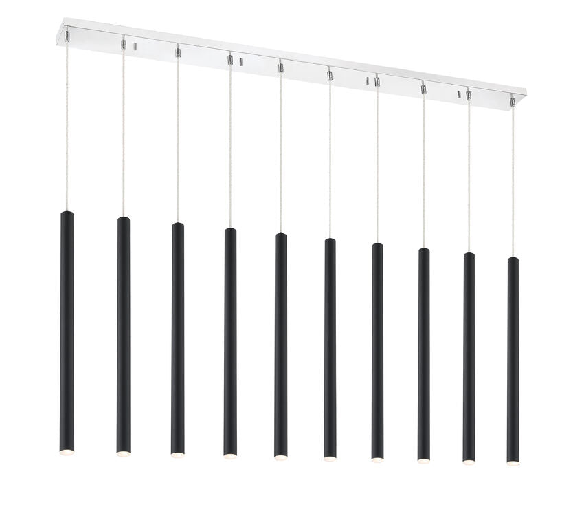 Z-Lite Forest 5" W x 24" H 10-Light LED Chrome Island Light With Matte Black Steel Shade