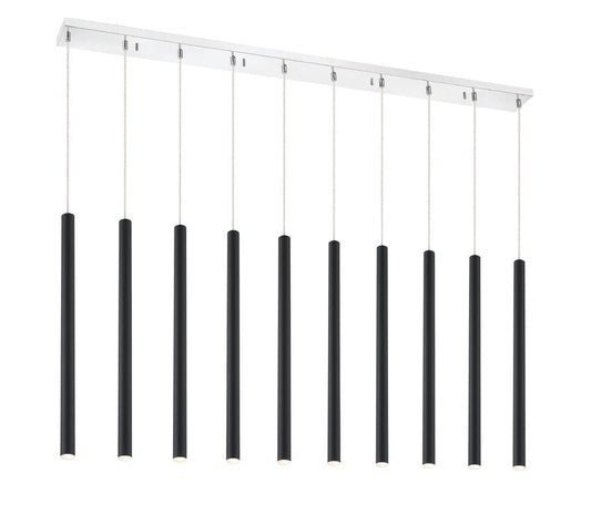 Z-Lite Forest 5" W x 24" H 10-Light LED Chrome Island Light With Matte Black Steel Shade