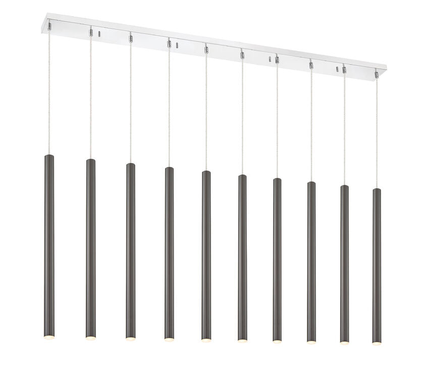 Z-Lite Forest 5" W x 24" H 10-Light LED Chrome Island Light With Pearl Black Steel Shade