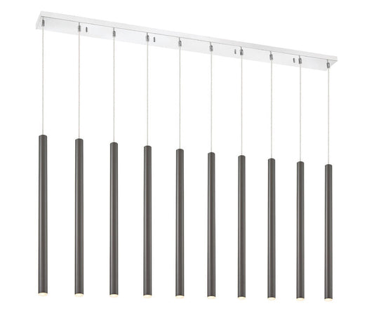 Z-Lite Forest 5" W x 24" H 10-Light LED Chrome Island Light With Pearl Black Steel Shade