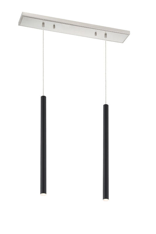 Z-Lite Forest 5" W x 24" H 2-Light LED Brushed Nickel Island Light With Matte Black Steel Shade