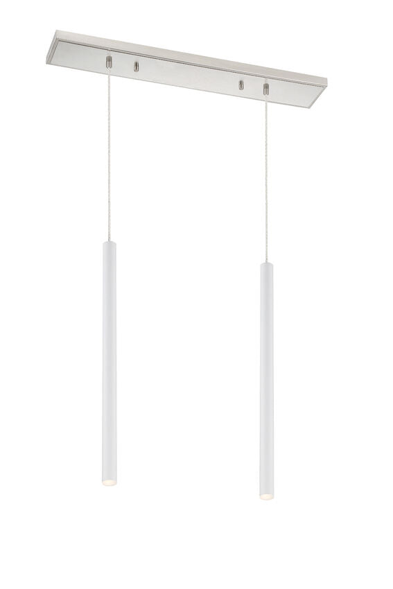 Z-Lite Forest 5" W x 24" H 2-Light LED Brushed Nickel Island Light With Matte White Steel Shade