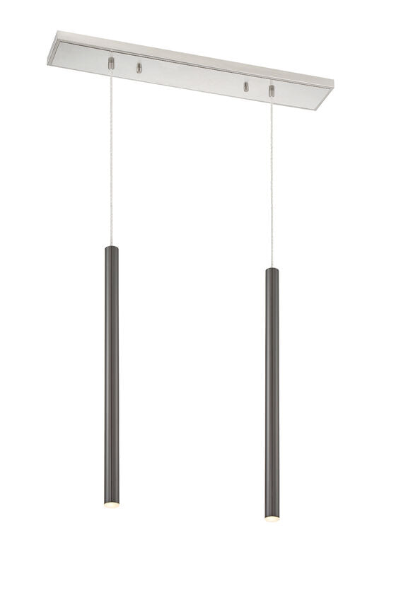 Z-Lite Forest 5" W x 24" H 2-Light LED Brushed Nickel Island Light With Pearl Black Steel Shade