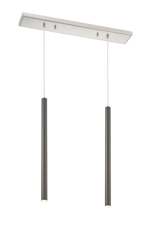 Z-Lite Forest 5" W x 24" H 2-Light LED Brushed Nickel Island Light With Pearl Black Steel Shade