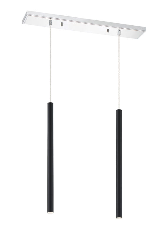 Z-Lite Forest 5" W x 24" H 2-Light LED Chrome Island Light With Matte Black Steel Shade