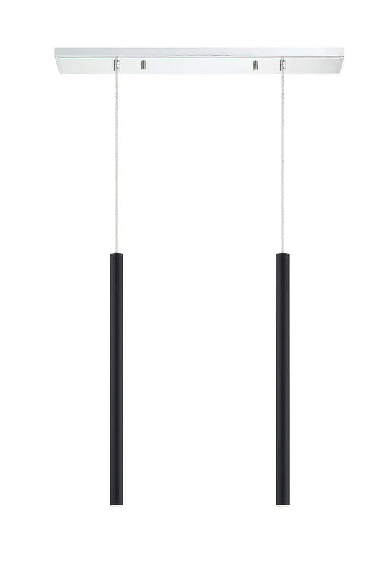 Z-Lite Forest 5" W x 24" H 2-Light LED Chrome Island Light With Matte Black Steel Shade