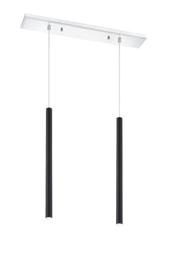 Z-Lite Forest 5" W x 24" H 2-Light LED Chrome Island Light With Matte Black Steel Shade