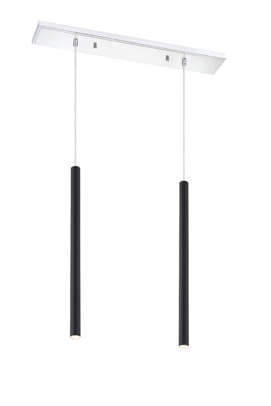 Z-Lite Forest 5" W x 24" H 2-Light LED Chrome Island Light With Matte Black Steel Shade