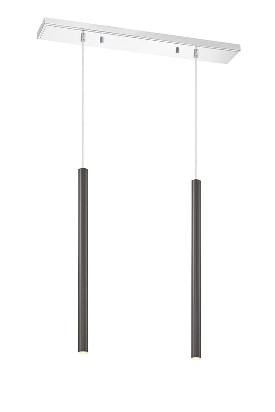 Z-Lite Forest 5" W x 24" H 2-Light LED Chrome Island Light With Pearl Black Steel Shade
