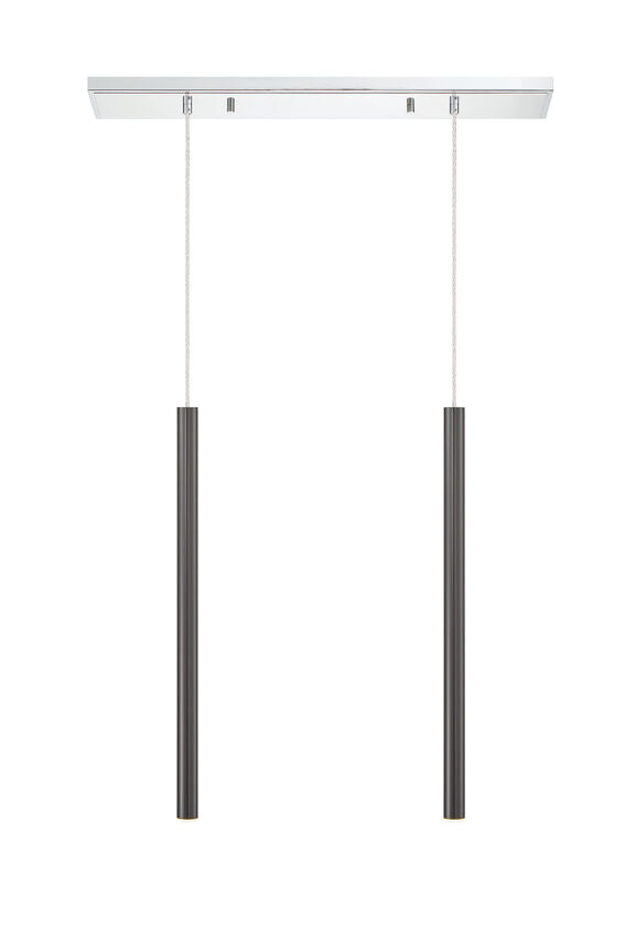 Z-Lite Forest 5" W x 24" H 2-Light LED Chrome Island Light With Pearl Black Steel Shade
