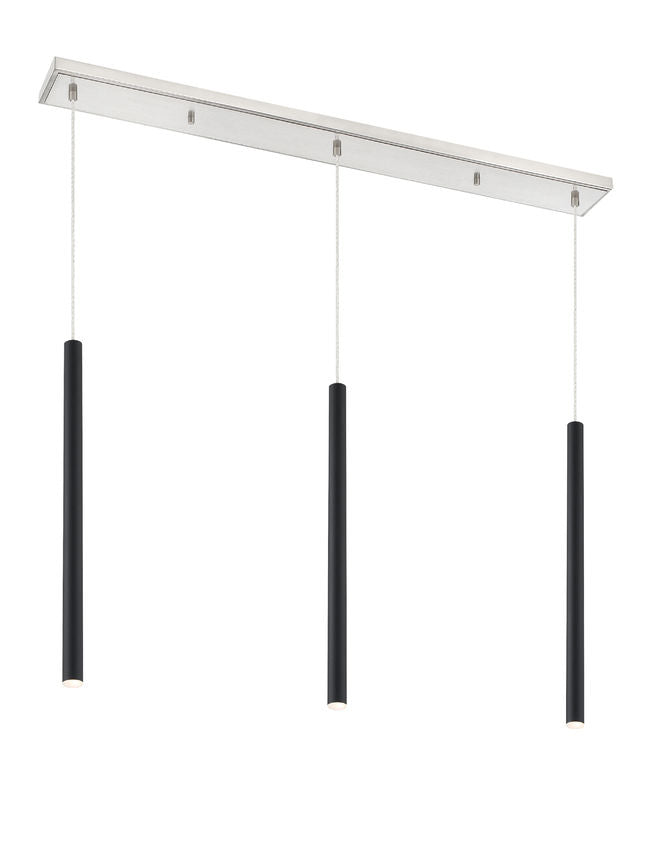 Z-Lite Forest 5" W x 24" H 3-Light LED Brushed Nickel Island Light With Matte Black Steel Shade