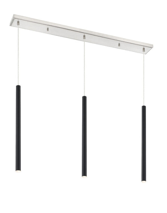 Z-Lite Forest 5" W x 24" H 3-Light LED Brushed Nickel Island Light With Matte Black Steel Shade