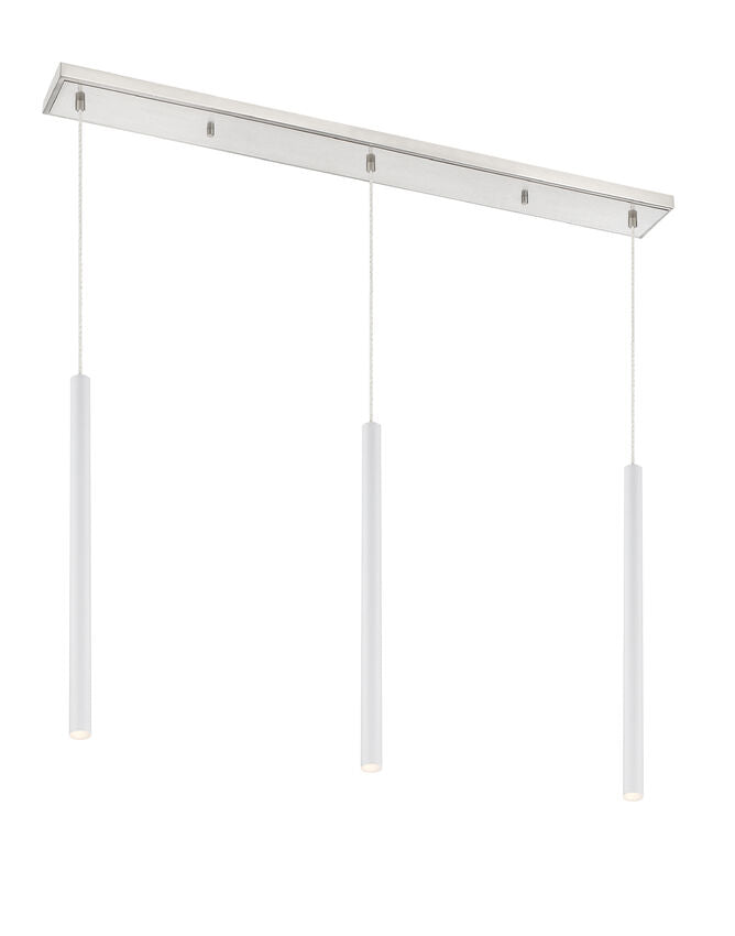 Z-Lite Forest 5" W x 24" H 3-Light LED Brushed Nickel Island Light With Matte White Steel Shade